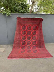 Handmade hand woven afghan red maroon wool rug carpet