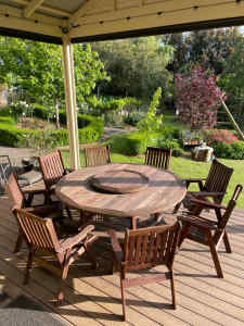Outdoor dining setting solid timber 10 piece setting 8 chairs
