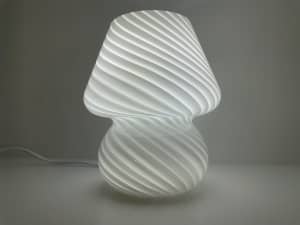 White Swirl MURANO Style Glass MUSHROOM Lamp Bedside Table LIKE NEW