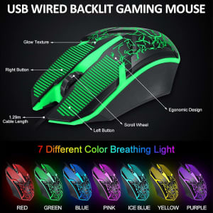 T-Wolf TF260 USB Gaming Mouse with RGB Backlit and Anti-Slip Mouse Pad