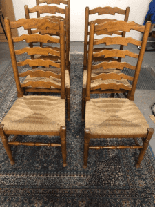 Set of Six Antique French Dining Chairs, or Ladder Back Kitchen Chairs