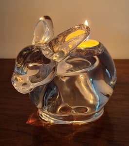 Glass rabbit with tea light candle.
