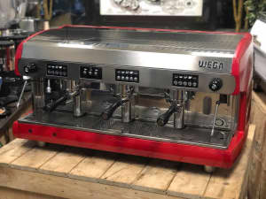 WEGA POLARIS 3 GROUP ESPRESSO COFFEE MACHINE RED COMMERCIAL CAFE BAR