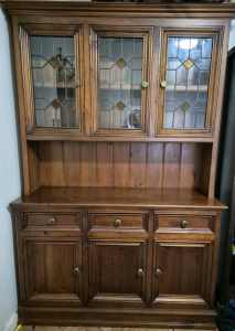 Antique leadlight stained glass buffet cabinet