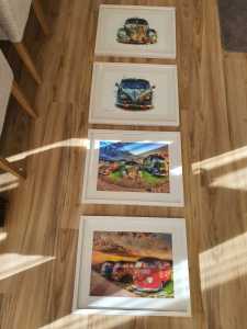 4 x VW printed pictures in frames. 