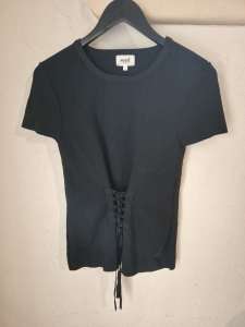 Seed Black Top with Lace Up Detail