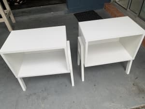 2 x simple white bedside cabinets / shelves