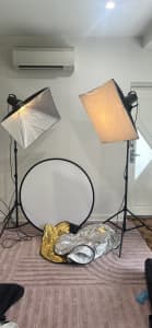 Studio photography lighting, cameras, backdrop stand, cases and more