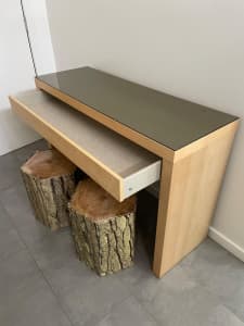 Ikea Malm Smoked Glass top Desk Makeup or Dressing Table & free stools