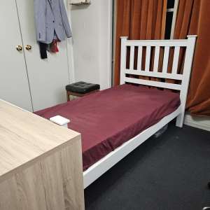 Hardwood single bed frame and mattress