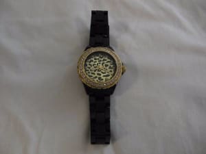 Ladies Leopard Print Watch with Black Band