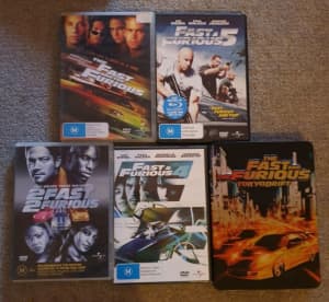 Fast and the Furious 1, 2, 3, 4 and 5 DVD's