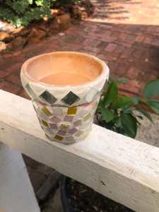 Terracotta mosaic plant pot, hand made, with drainage hole