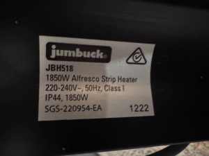 Outdoor (Alfresco) Heater - Jumbuck Heat strip - 1850w