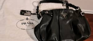 Prada Nero thick soft calf leather shoulder bag