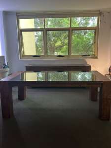 Dining Room Solid Wood Glasstop table