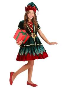 NEW girls red green festive christmas elf costume