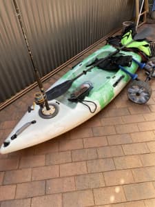 Kayak 2.5m paddle back rest anchor rod holder cart and life jackets