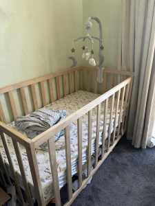 Baby cot, mattress & musical mobile