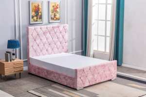 Ember Velvet Bed With Decorative Diamonds in Light Pink From $549-$599