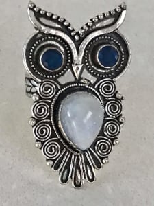 Cute Moonstone Owl Gemstone Ring, size 7.5, O1/2, 55.7