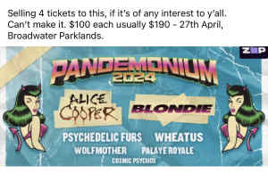 Pandemonium 4 x tickets
