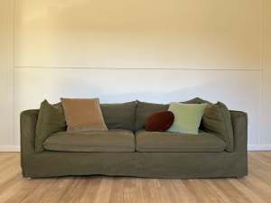 3 Seater olive green fabric sofa - Temple and Webster ‘Jude’
