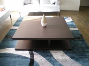 Square Coffee Table, Solid Wood, Two Level Compartment Space