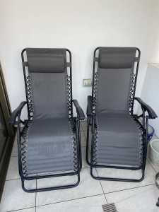 Two Outdoor Reclining Black/Grey Chairs - Temple & Webster