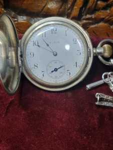 Antique Elgin 1914 Double Hunter Mechanical Gents Pocket Watch 