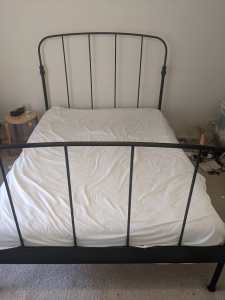 Double sized bed, metal frame and mattress