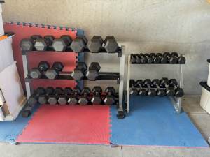 Hex dumbbell set and weight bench