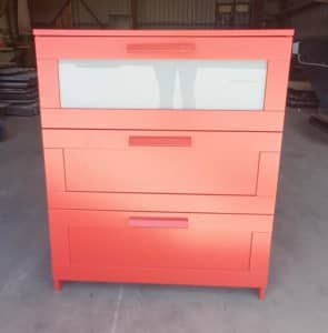Red Chest of 3-Drawers Ikea Brimnes - 950mm H x 780mm W x 410mm D