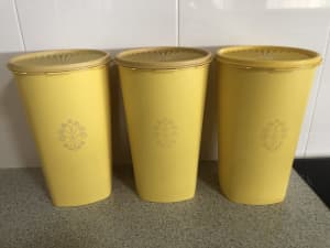 3 x vintage yellow Tupperware containers