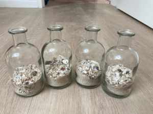 52 small narrow mouth 250ml apothecary glass jars-WITH SAND & SHELLS