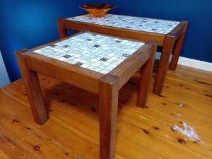 Tiled coffee table pair vintage retro timber