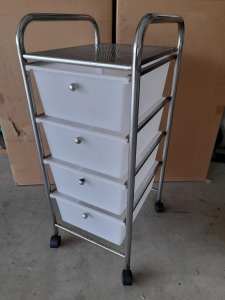 5-tier metal storage trolley with 4 plastic containers