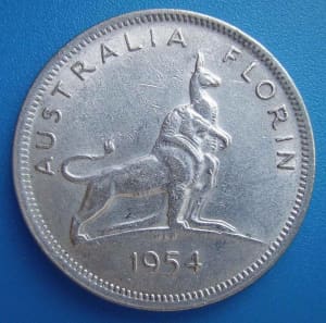 1954 Australia Florin Silver Coin Royal Visit Queen Elizabeth II