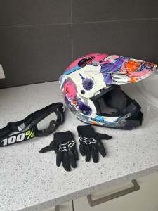 MX Fly Youth Small Helmet Goggle and Glove Set