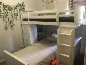 Bunk bed with built in drawers and desk - white
