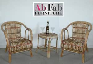 BRAND NEW RATTAN CANE CHAIRS X 2 AND 1 MATCHING TABLE