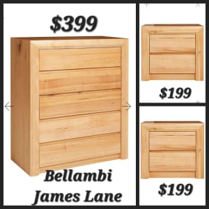 Bellambi Tallboy Dresser Bedsides Drawers Ex-display 