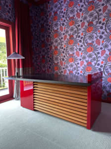 Glorious fully restored red and black gloss 1980s desk.