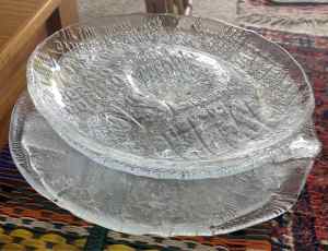 4 glass patterned platters .. $10 for the lot