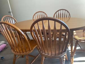 6 Seater Timber Dining Table With 6 Windsor Chairs