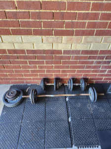Weight plates, adjustable dumbbells and bar