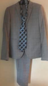 Yd. Pale Blue Checked Skinny Men Suit with two ties -$50.00