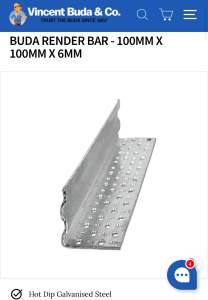 Galvanised steel lintel Render bar 100x100 1200mm long
