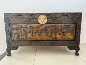 Chinese Camphor Wood Carved Chest