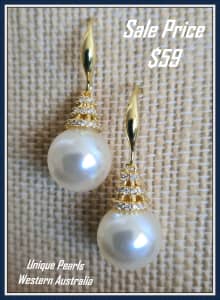 18K Large South Sea Shell Pearl Earrings FREE POST from WA